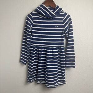Vineyard Vines Girls Navy & White Striped Long Sleeve Turtleneck Dress Size XS 5